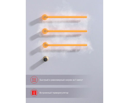 Полотенцесушитель электрический RAGLO R350.51.03 встраиваемый сенсорный с терморегулятором , сатин золотой