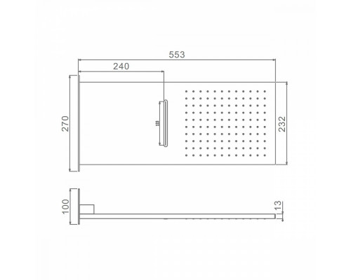 Лейка верхняя Raglo R452.01.03 для душа 553*252мм 2 режима прямоугольная нержавеющая сталь, сатин золотой