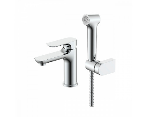 Смеситель Raglo R03.12 для раковины с гигиеническим душем монолитный, хром