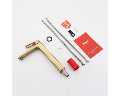 Смеситель Raglo R51.15.03 для раковины высокий монолитный, сатин золотой