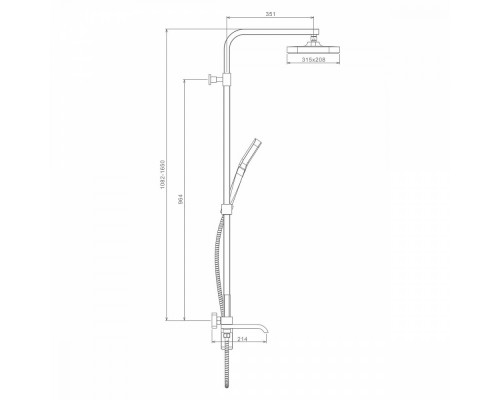 Душевая система Raglo R02.24.06 для ванны и душа излив поворотный 20 см, черный