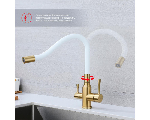 Смеситель Raglo R81.64.03 для кухни с подключением к фильтру излив гибкий поворотный, сатин золотой