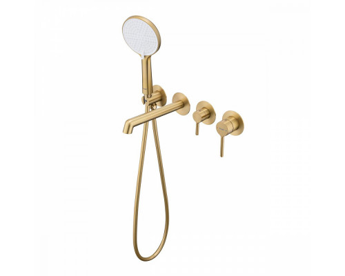 Смеситель Raglo R20.32.03 для ванны и душа встраиваемый излив монолитный 20 см, сатин золотой