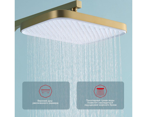 Душевая система Raglo R02.24.03 для ванны и душа излив поворотный 20 см, сатин золотой
