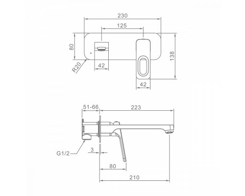 Смеситель Raglo R51.11 для раковины встраиваемый монолитный, хром