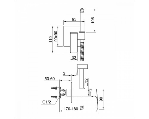 Смеситель Raglo R01.52.09 с гигиеническим душем встраиваемый , графит