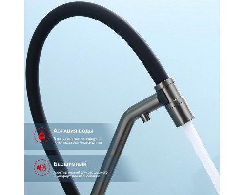 Смеситель Raglo R80.62.09 для кухни с подключением к фильтру съёмный гибкий излив с магнитным фиксатором, графит