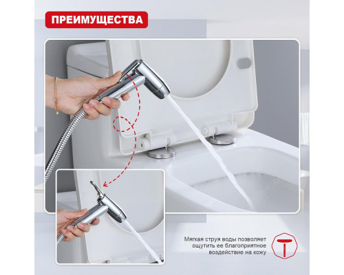 Комплект для гигиенического душа Raglo R460.50 лейка 2 режима, шланг 1,2 м сталь, хром