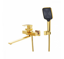 Смеситель Raglo R01.22.03 для ванны и душа универсальный поворотный излив 35 см, сатин золотой