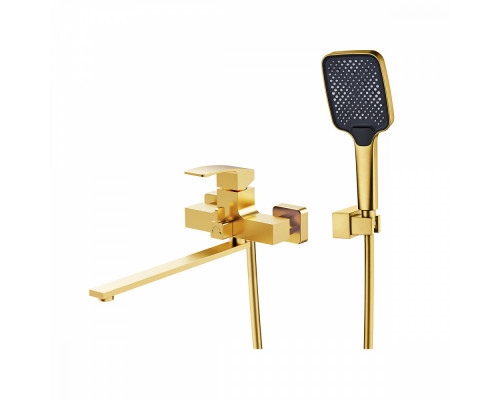 Смеситель Raglo R01.22.03 для ванны и душа универсальный поворотный излив 35 см, сатин золотой