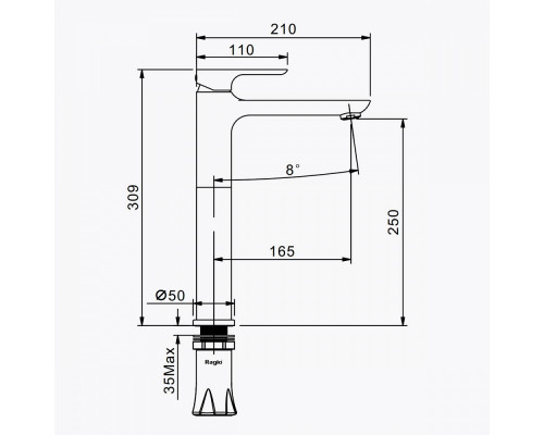 Смеситель Raglo R03.15.09 для раковины высокий монолитный, графит