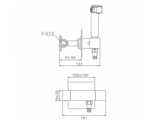 Смеситель Raglo R24.56.06 с гигиеническим душем встраиваемый с термостатом , черный