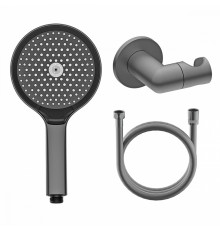Комплект с лейкой Raglo R476.43.09 для душа душевая лейка 3 режима, шланг 1,5м, держатель лейки латунь, графит