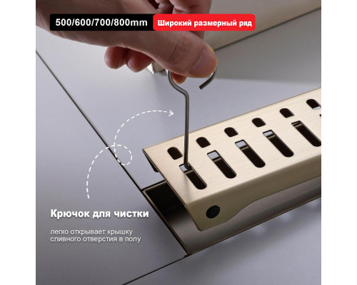 Душевой трап Raglo R650.70.03 700мм, нержавеющая сталь, сатин золотой