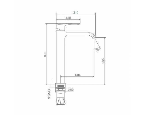 Смеситель Raglo R02.15.23 для раковины высокий монолитный, золото