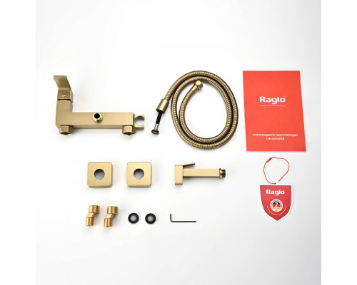 Смеситель Raglo R01.51.03 с гигиеническим душем настенный , сатин золотой