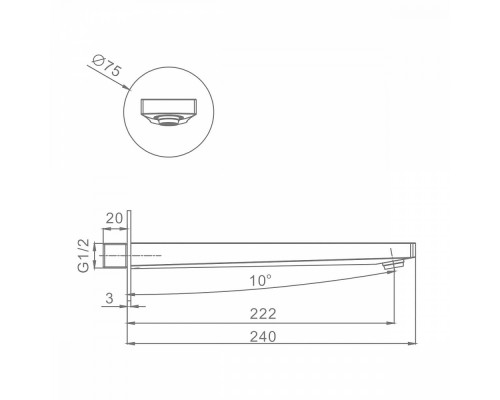 Встраиваемый наполнитель Raglo R473.61.03 для ванны и душа излив монолитный 24 см латунь, сатинзолотой