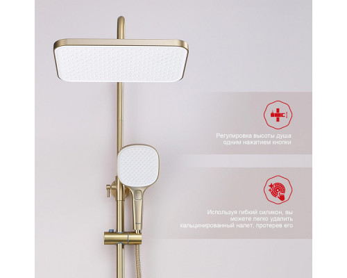 Душевая система Raglo R30.24.03 для ванны и душа излив поворотный 15 см, сатин золотой
