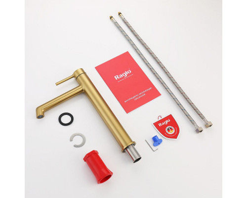 Смеситель Raglo R20.15.03 для раковины высокий монолитный, сатин золотой