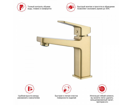 Смеситель Raglo R30.10.03 для раковины монолитный, сатин золотой
