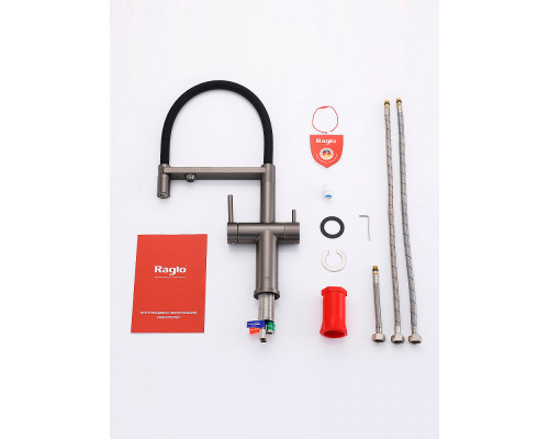 Смеситель Raglo R20.63.09 для кухни с подключением к фильтру съёмный гибкий излив с магнитным фиксатором, графит