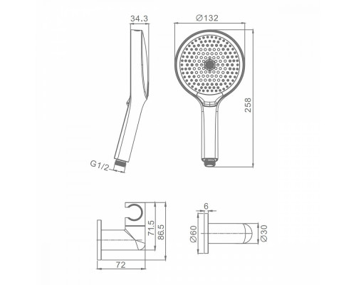 Комплект с лейкой Raglo R476.43.03 для душа душевая лейка 3 режима, шланг 1,5м, держатель лейки латунь, сатинзолотой