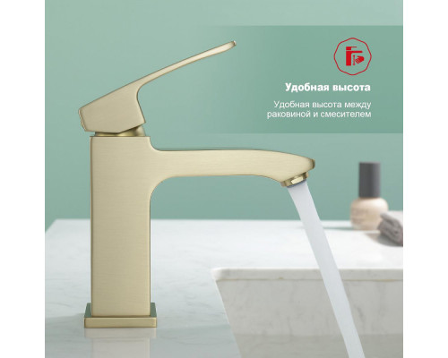 Смеситель Raglo R01.10.03 для раковины монолитный, сатин золотой