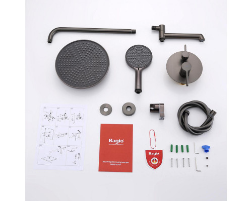 Душевая система Raglo R20.27.09 для ванны и душа встраиваемая на 3 режима излив поворотный 20 см, графит