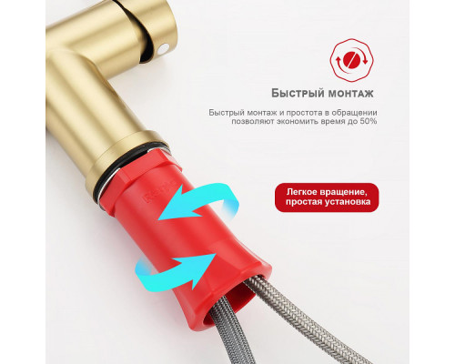 Смеситель Raglo R86.49.03 для кухни с выдвижным изливом, сатин золотой