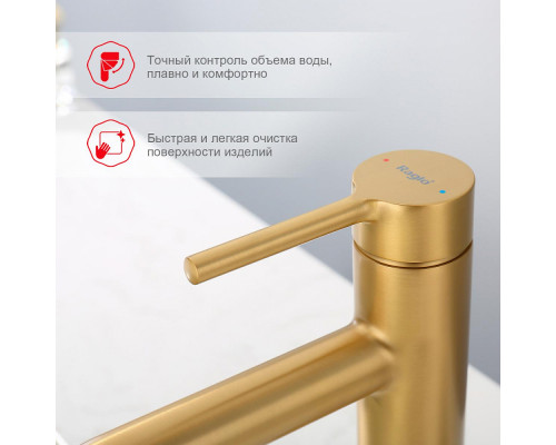 Смеситель Raglo R20.10.03 для раковины монолитный, сатин золотой