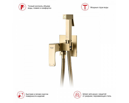 Смеситель Raglo R01.52.03 с гигиеническим душем встраиваемый , сатин золотой