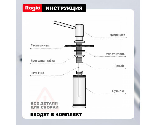 Дозатор для моющего средства на кухню Raglo встраиваемый R720.01.05 латунь, сатин