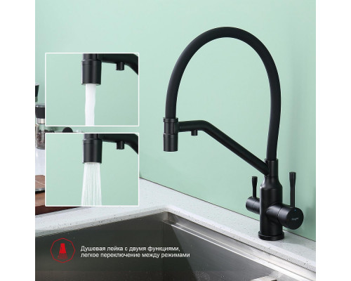 Смеситель Raglo R81.62.06 для кухни с подключением к фильтру съёмный гибкий излив с магнитным фиксатором, черный