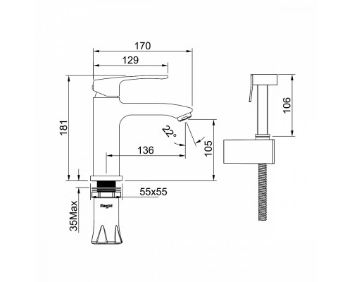 Смеситель Raglo R01.12 для раковины с гигиеническим душем монолитный, хром