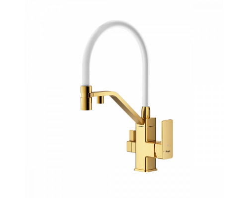 Смеситель Raglo R85.62.03 для кухни с подключением к фильтру съёмный гибкий излив с магнитным фиксатором, сатин золотой