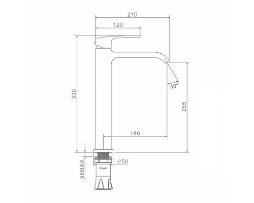 Смеситель Raglo R02.15.06 для раковины высокий монолитный, черный
