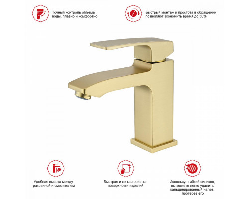 Смеситель Raglo R01.10.03 для раковины монолитный, сатин золотой