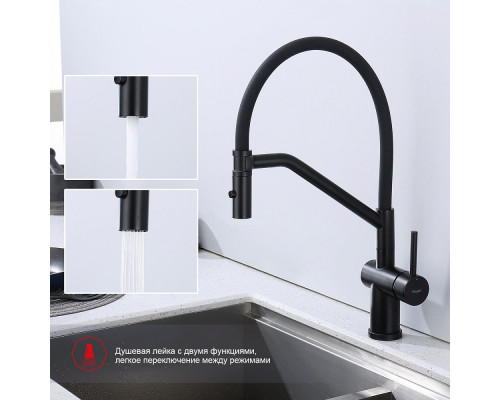 Смеситель Raglo R86.41.06 для кухни съёмный гибкий излив с магнитным фиксатором, черный
