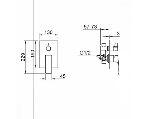 Смеситель Raglo R01.272.03 для ванны и душа встраиваемый на 2 режима, сатин золотой