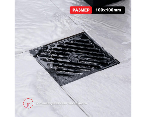 Душевой трап Raglo R606.10.06 100х100мм, нержавеющая сталь, черный