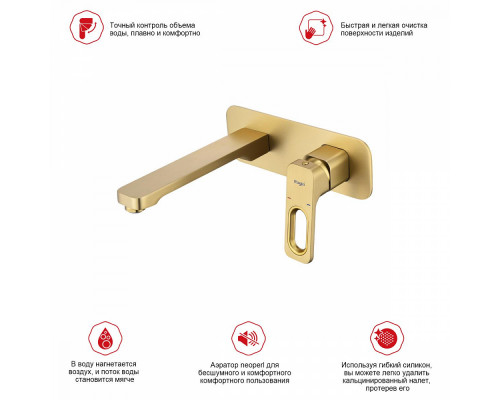 Смеситель Raglo R51.11.03 для раковины встраиваемый монолитный, сатин золотой