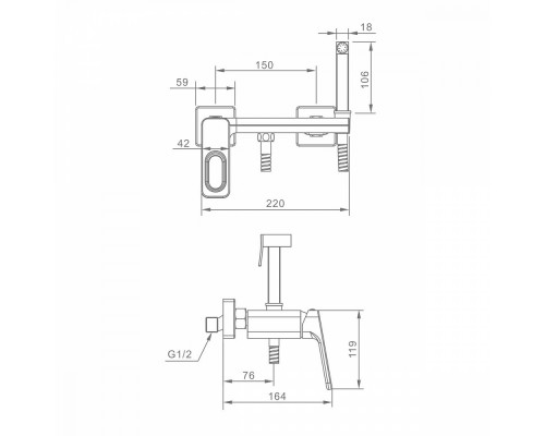 Смеситель Raglo R51.51.06 с гигиеническим душем настенный , черный