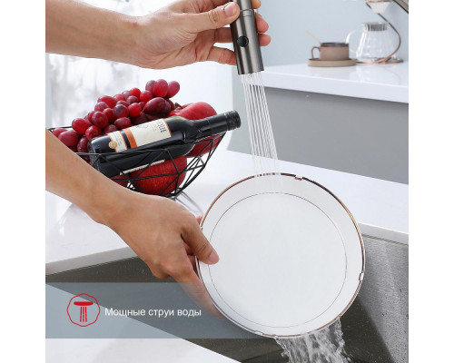 Смеситель Raglo R86.41.09 для кухни съёмный гибкий излив с магнитным фиксатором, графит