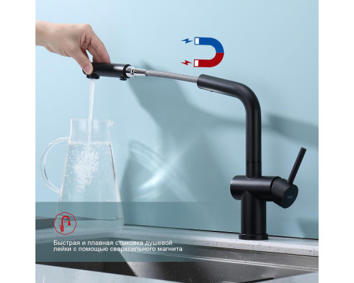 Смеситель Raglo R86.49.06 для кухни с выдвижным изливом, черный