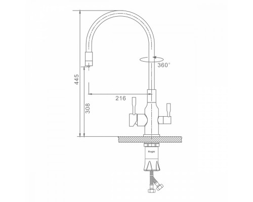 Смеситель Raglo R81.64.09 для кухни с подключением к фильтру излив гибкий поворотный, графит