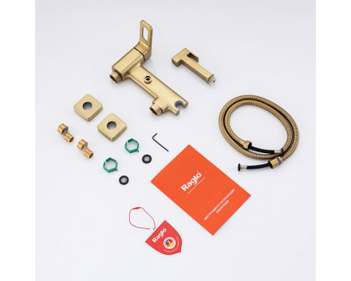 Смеситель Raglo R51.51.03 с гигиеническим душем настенный , сатин золотой