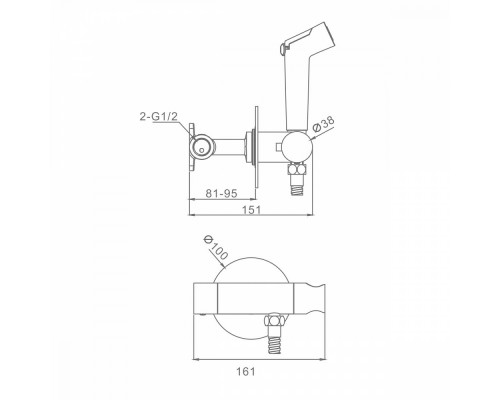 Смеситель Raglo R23.56.06 с гигиеническим душем встраиваемый с термостатом , черный