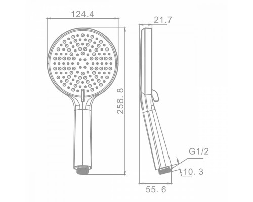 Лейка душевая Raglo R450.50.03 3-х режимная круглая пластик/силикон, Сатин золотой