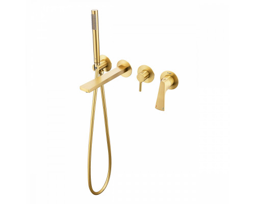 Смеситель Raglo R07.32.03 для ванны и душа встраиваемый излив монолитный 20 см, сатин золотой