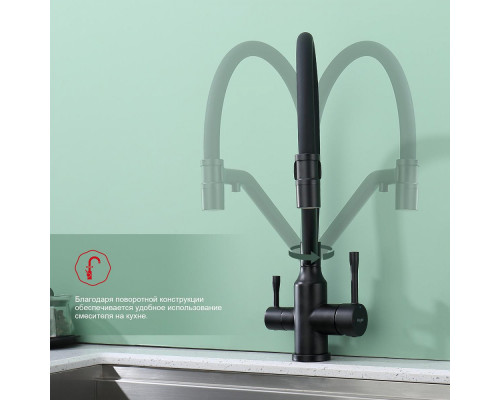 Смеситель Raglo R81.62.06 для кухни с подключением к фильтру съёмный гибкий излив с магнитным фиксатором, черный